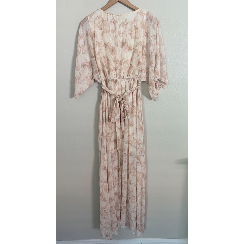 Baltic Born Floral Maxi Dress Pink Cream Flutter Sleeve V-Neck Wrap Faux Small - Picture 6 of 8